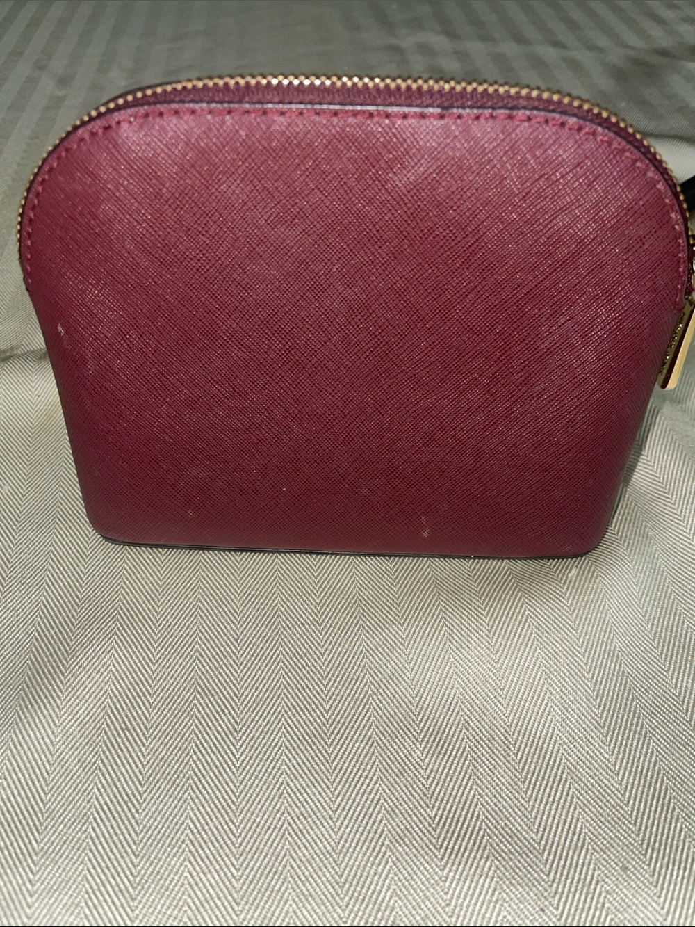 Michael Kors Burgundy Saffiano Zip Cosmetic Pouch with Gold Hardware - Picture 4 of 5